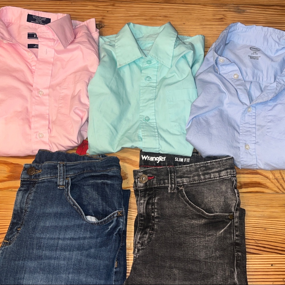 Wrangler Kids' Blue Jeans Set with Long sleeve button up Shirts